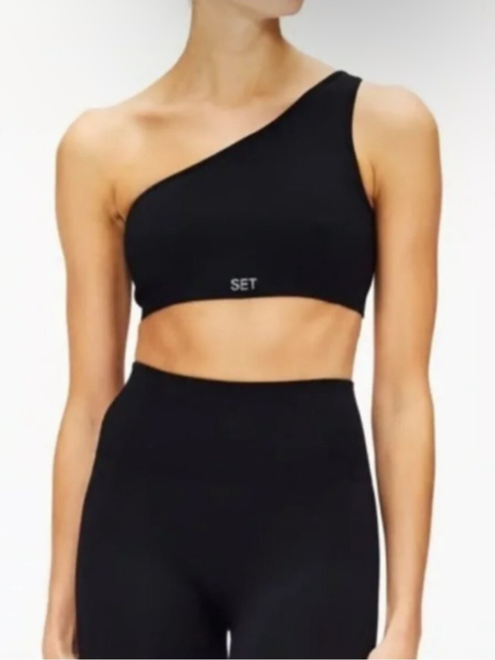 SET Active Black One Shoulder Sports Bra, Size Small Women’s